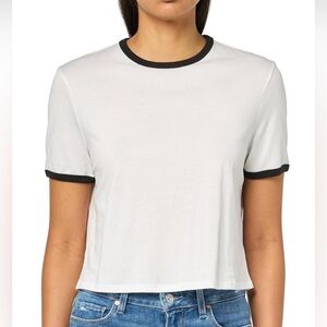 Theory White Crop Top with Black Trim